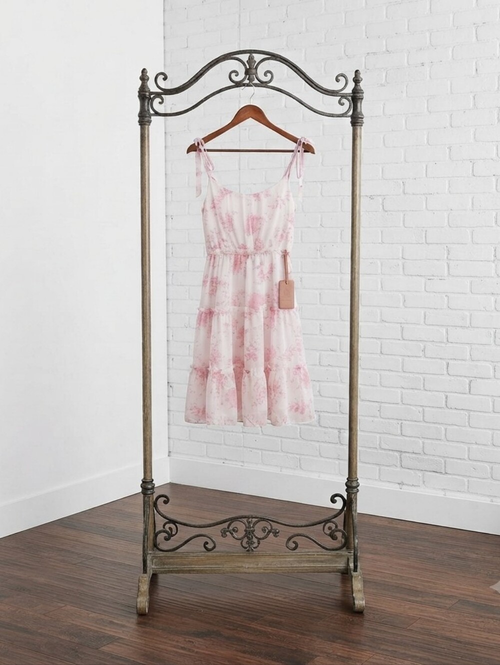 MANSY NWT Pink Floral Tie Shoulder Tiered Mini Dress Smock Boho